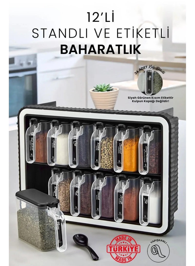 Kitchen Life Piece Self-Adhesive Spice Jar Set with Lid, Spoon and Labels – Made in TurkeyPiece Self-Adhesive Spice Jar Set with Lid, Spoon and Labels – Made in Turkey - Image 1
